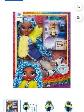MARINA Blue-Haired Fashion Doll with Yellow Faux-Fur Jacket & Accessories
